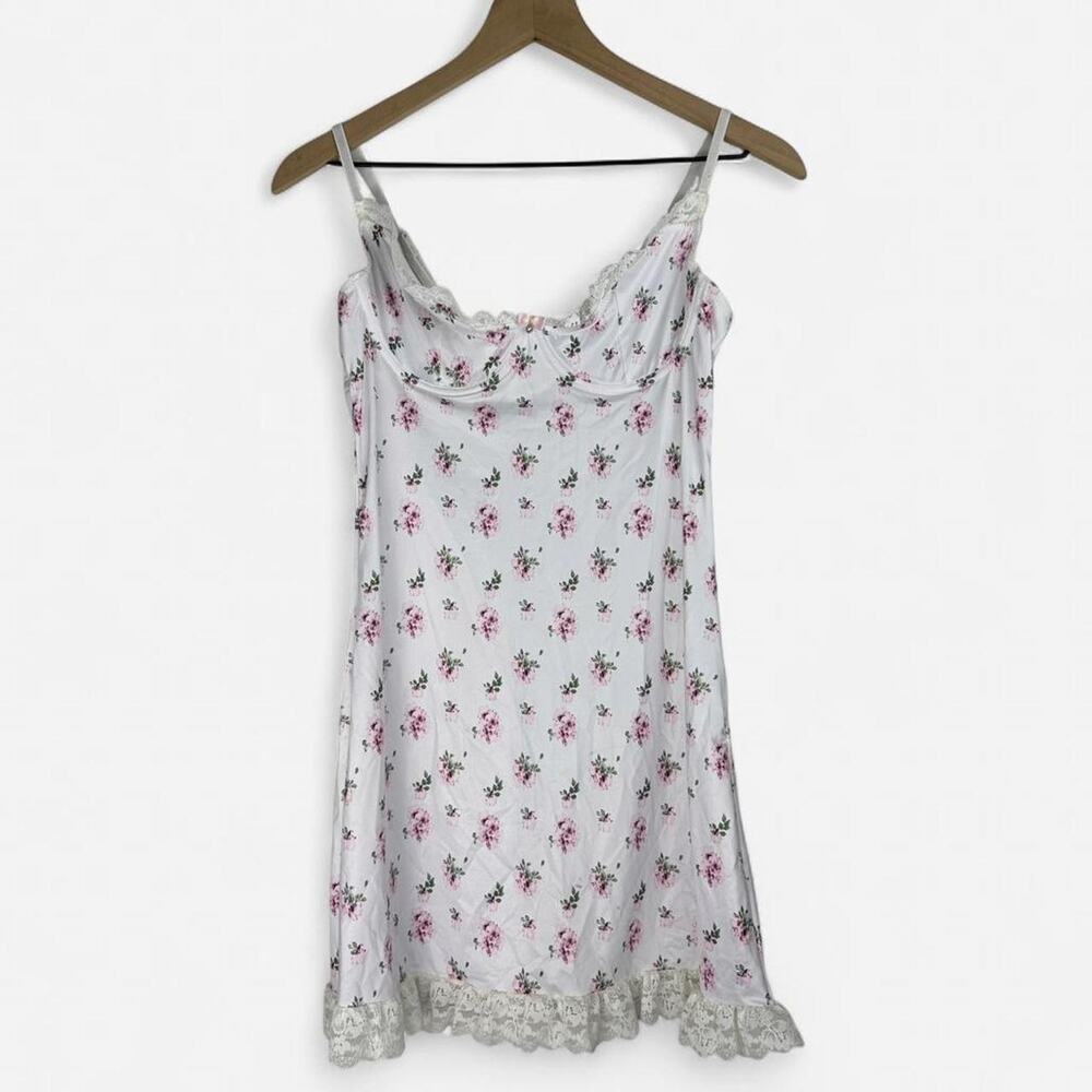 Floral lace trim slip dress white pink coquette lingerie style